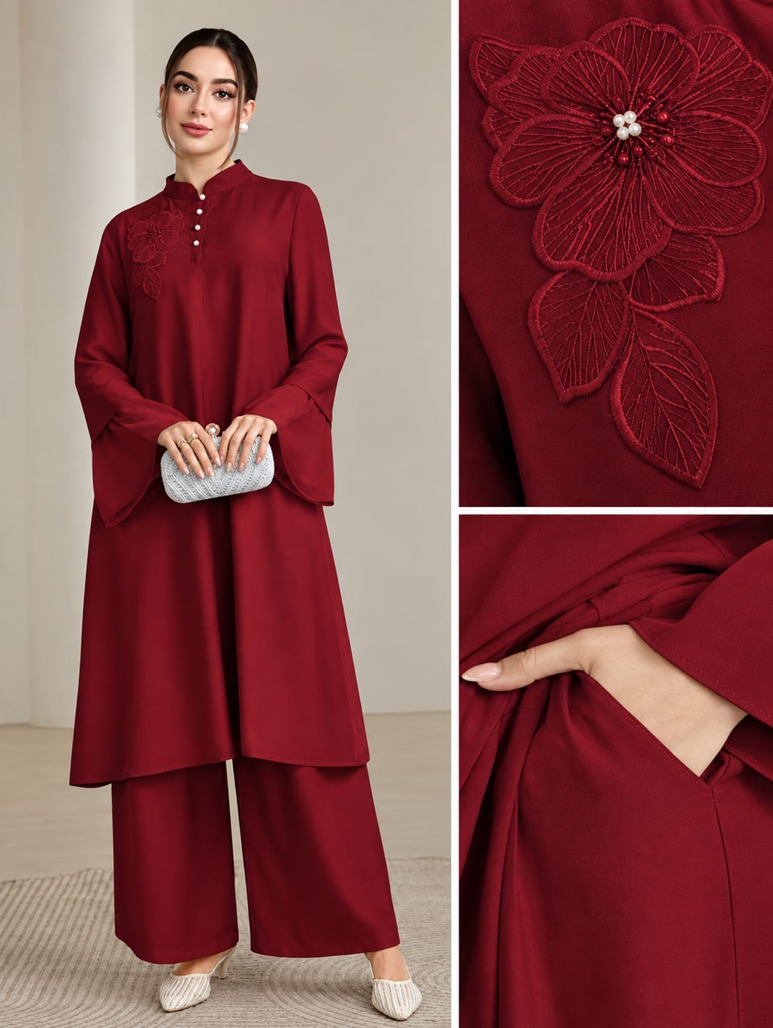 Blossom Grace – Embroidered Floral  Co-ord Set