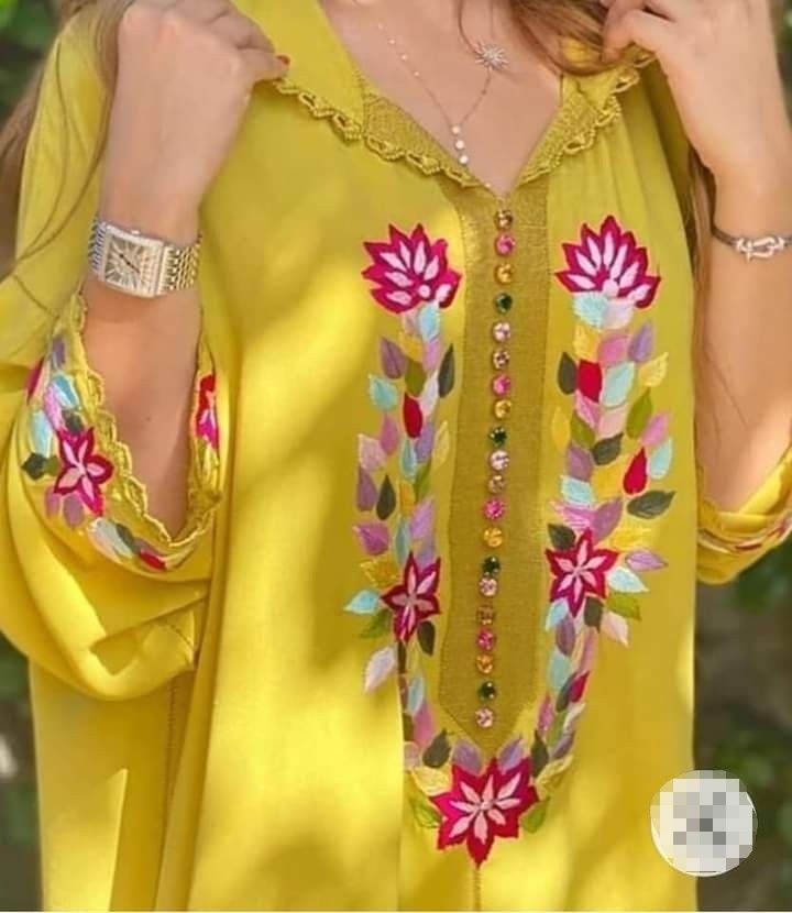Vibrant Mustard Dress with Traditional Embroidery