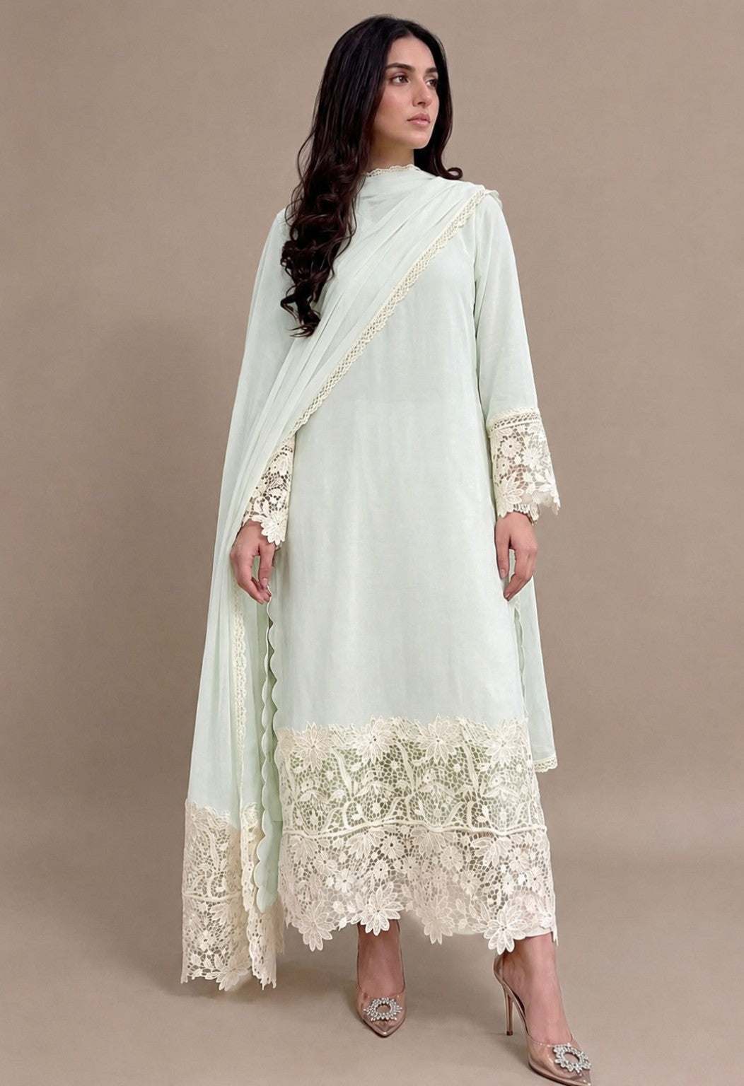Blush Pink Embroidered Cotton Lace Kurta Set