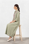 Floral-Embroidered Check Shirt Dress