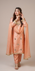 Aura Peach Silk Mirror-Work Kurta Set