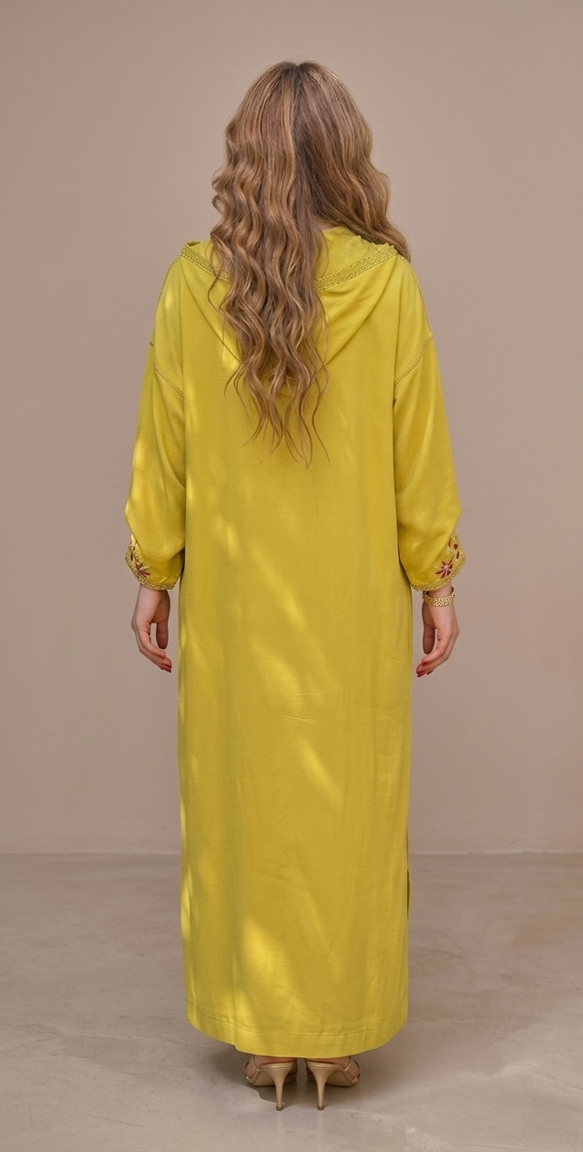 Vibrant Mustard Dress with Traditional Embroidery