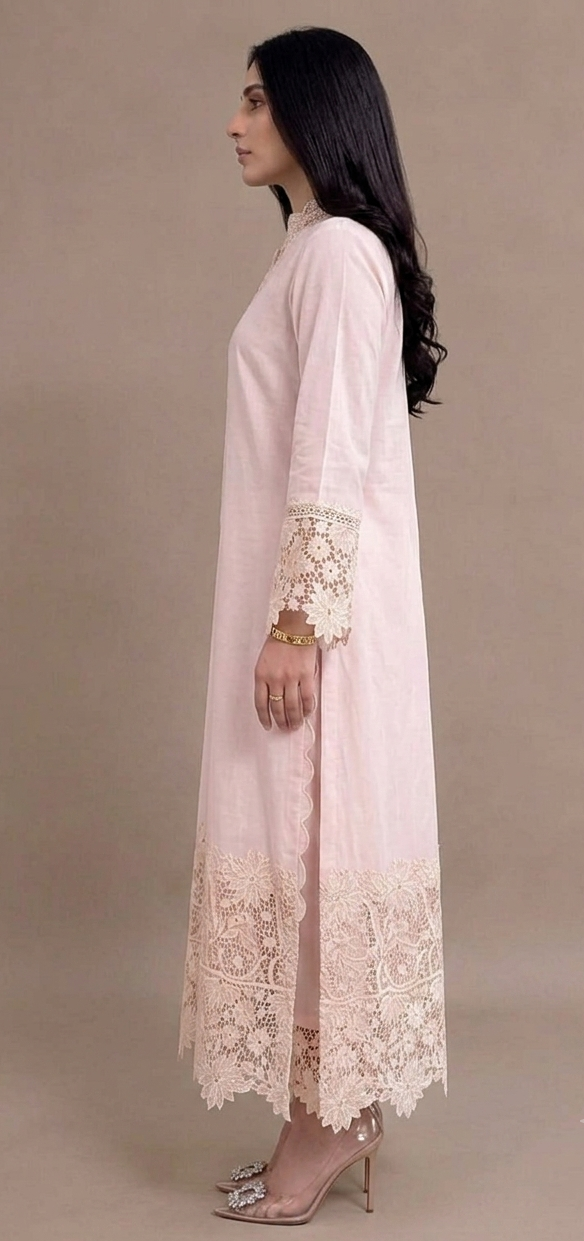 Blush Pink Embroidered Cotton Lace Kurta Set