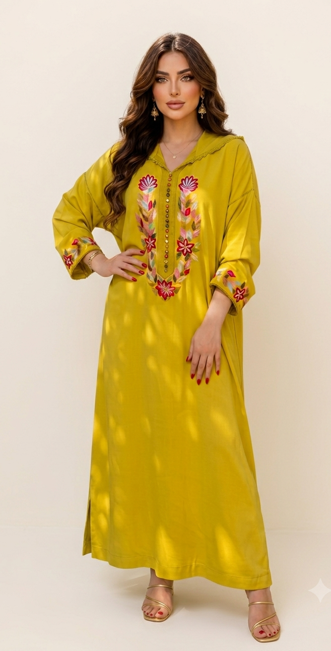 Vibrant Mustard Dress with Traditional Embroidery