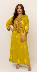 Vibrant Mustard Dress with Traditional Embroidery