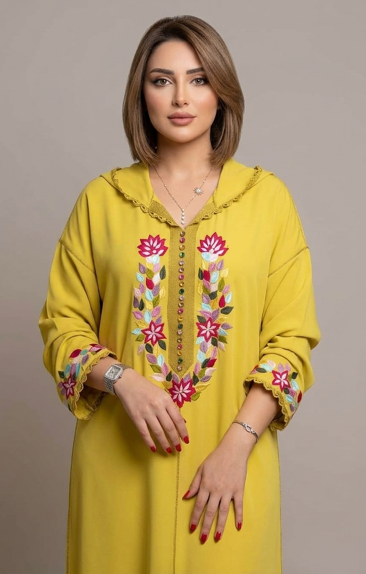 Vibrant Mustard Dress with Traditional Embroidery